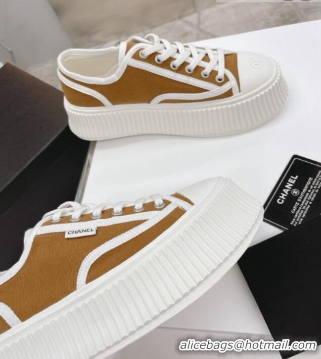 Unique Style Chanel Canvas Platform Sneakers 060947 Brown