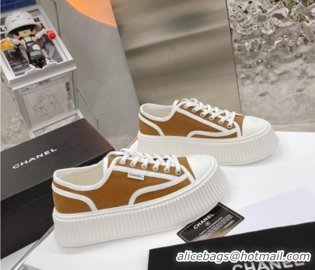 Unique Style Chanel Canvas Platform Sneakers 060947 Brown