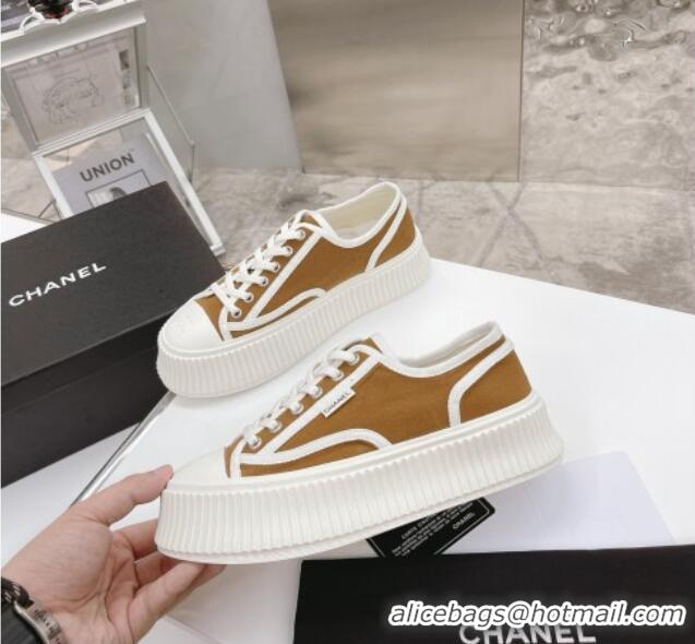 Unique Style Chanel Canvas Platform Sneakers 060947 Brown