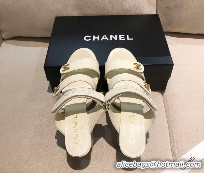 Top Quality Chanel Lambskin Heel Mule Sandals G37387 White 2021