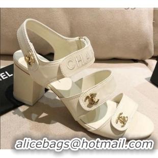 Best Luxury Chanel Lambskin Heel Sandals 8cm G37387 White 2021