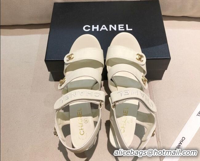 Best Luxury Chanel Lambskin Heel Sandals 8cm G37387 White 2021