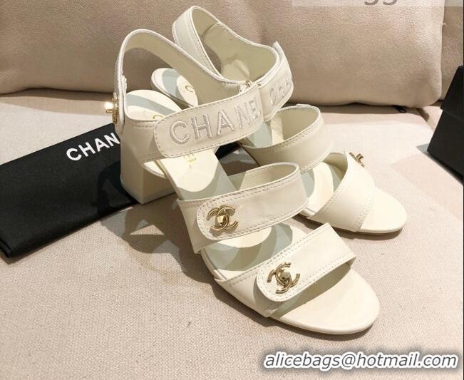 Best Luxury Chanel Lambskin Heel Sandals 8cm G37387 White 2021