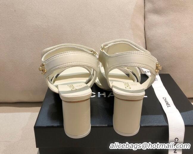 Best Luxury Chanel Lambskin Heel Sandals 8cm G37387 White 2021