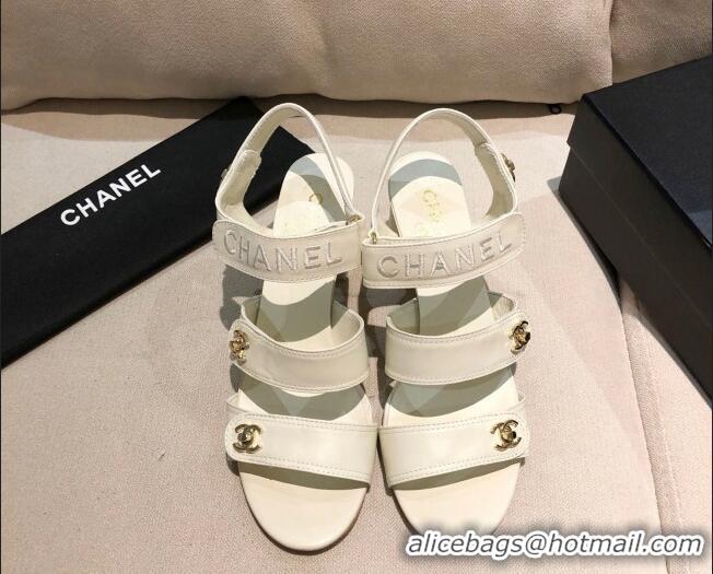 Best Luxury Chanel Lambskin Heel Sandals 8cm G37387 White 2021