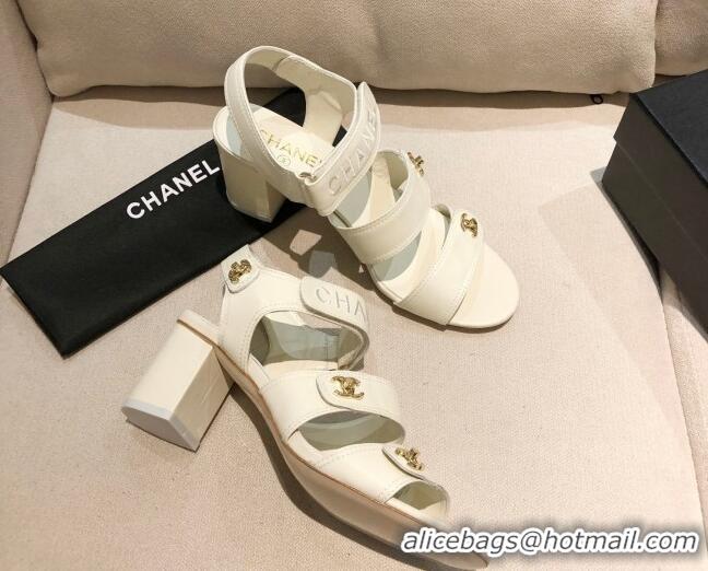 Best Luxury Chanel Lambskin Heel Sandals 8cm G37387 White 2021