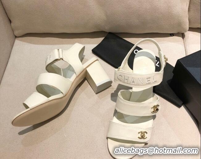 Best Luxury Chanel Lambskin Heel Sandals 8cm G37387 White 2021