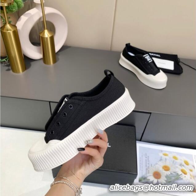 Good Quality Chanel Canvas Platform Open Sneakers 060977 Black 2021