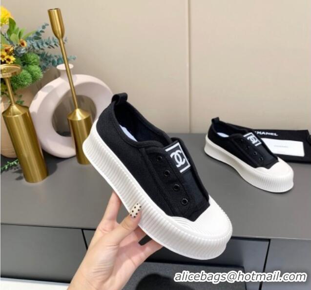 Good Quality Chanel Canvas Platform Open Sneakers 060977 Black 2021