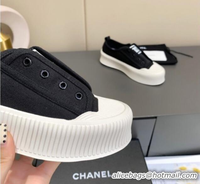 Good Quality Chanel Canvas Platform Open Sneakers 060977 Black 2021