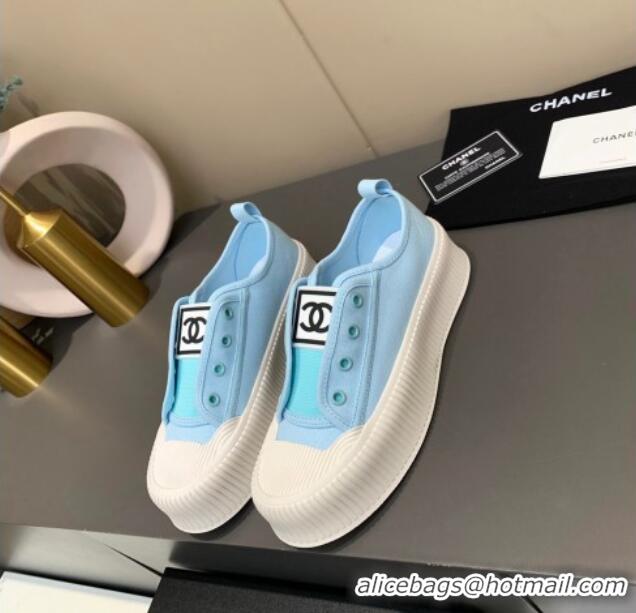 Good Product Chanel Canvas Platform Open Sneakers 060977 Blue 2021