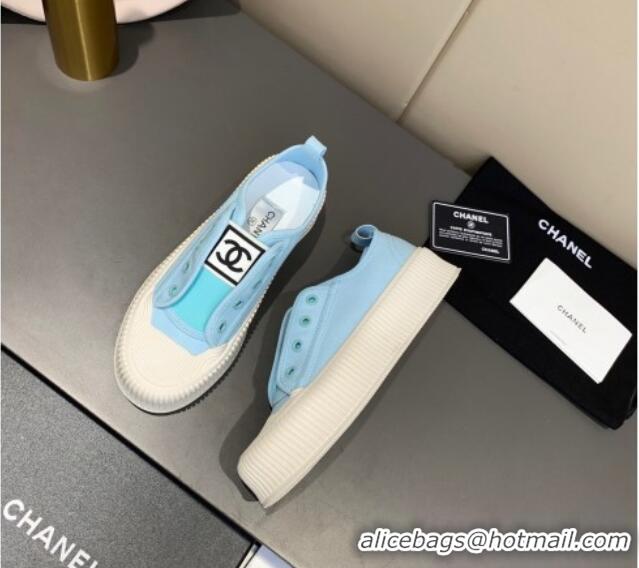 Good Product Chanel Canvas Platform Open Sneakers 060977 Blue 2021