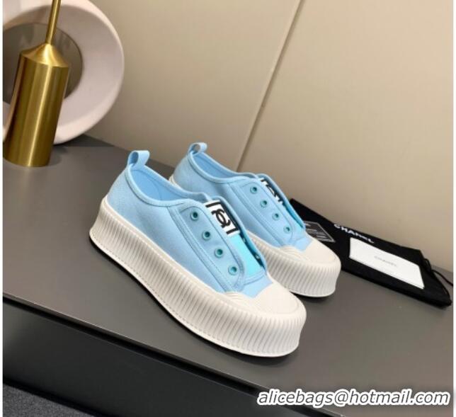 Good Product Chanel Canvas Platform Open Sneakers 060977 Blue 2021