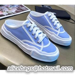 Cute Chanel Striped Canvas Sneakers 061002 Blue 2021