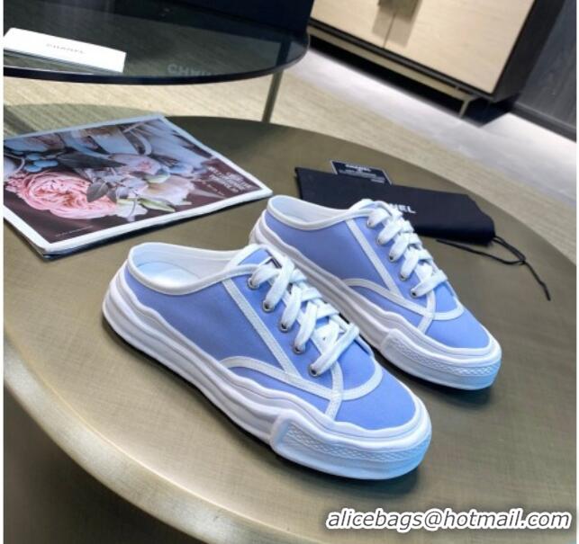 Cute Chanel Striped Canvas Sneakers 061002 Blue 2021