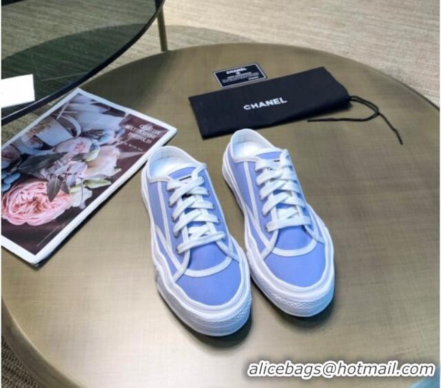 Cute Chanel Striped Canvas Sneakers 061002 Blue 2021