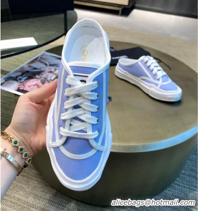 Cute Chanel Striped Canvas Sneakers 061002 Blue 2021