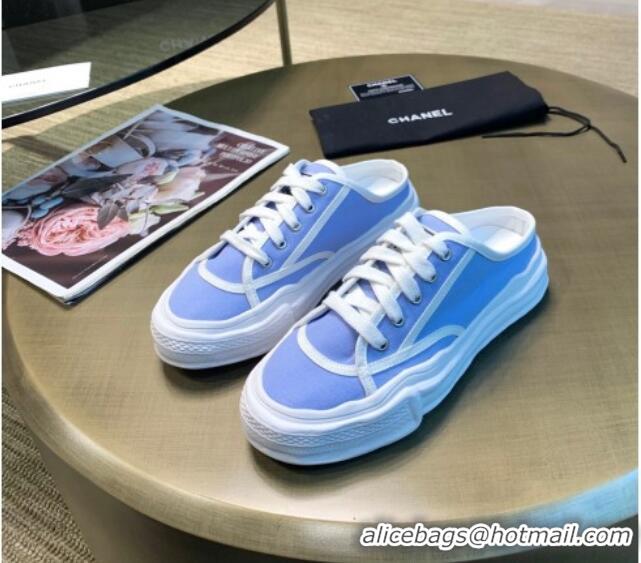 Cute Chanel Striped Canvas Sneakers 061002 Blue 2021