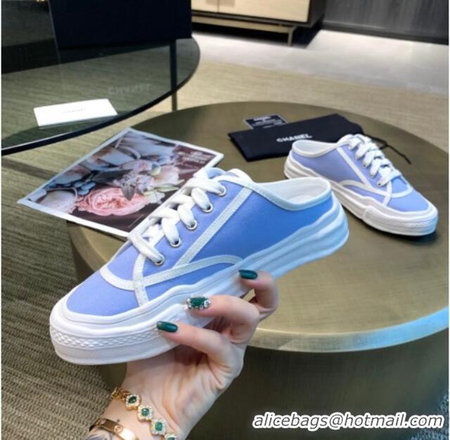 Cute Chanel Striped Canvas Sneakers 061002 Blue 2021