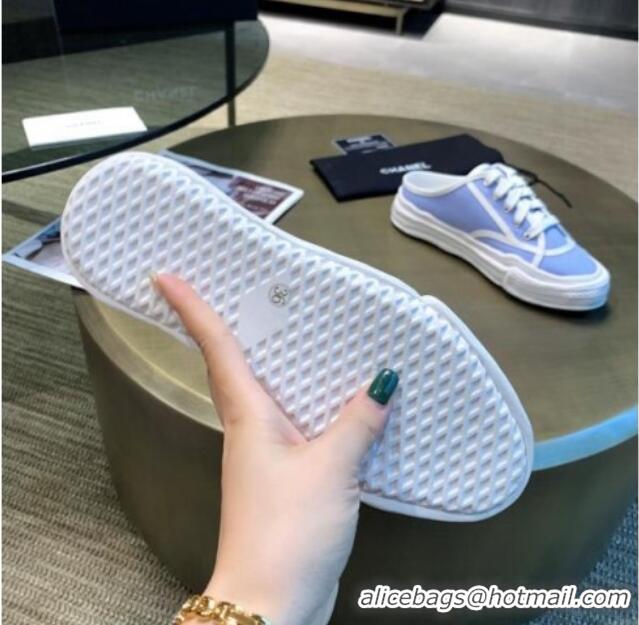 Cute Chanel Striped Canvas Sneakers 061002 Blue 2021