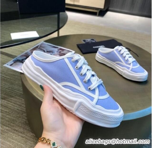 Cute Chanel Striped Canvas Sneakers 061002 Blue 2021