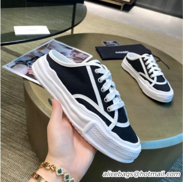 Best Luxury Chanel Striped Canvas Sneakers 061002 Black 2021