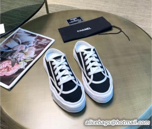 Best Luxury Chanel Striped Canvas Sneakers 061002 Black 2021