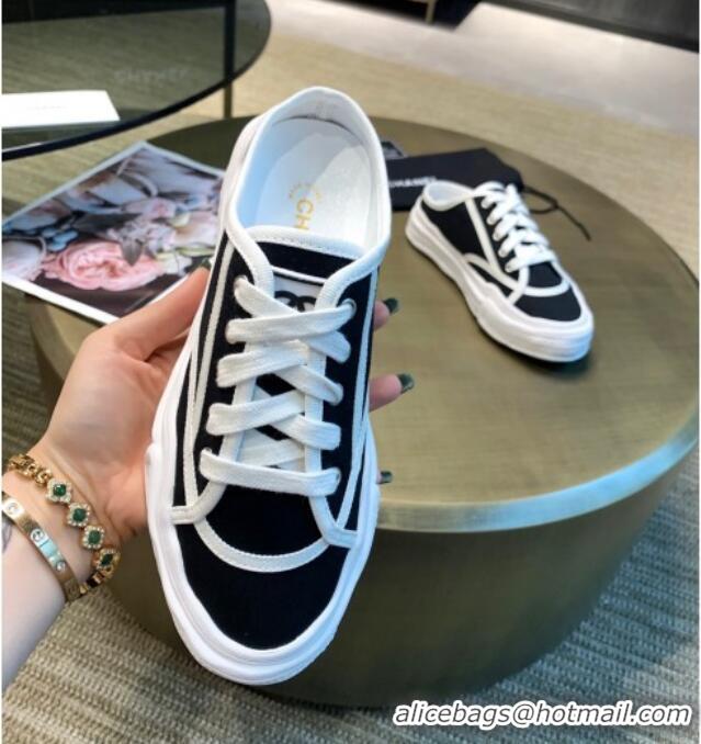 Best Luxury Chanel Striped Canvas Sneakers 061002 Black 2021