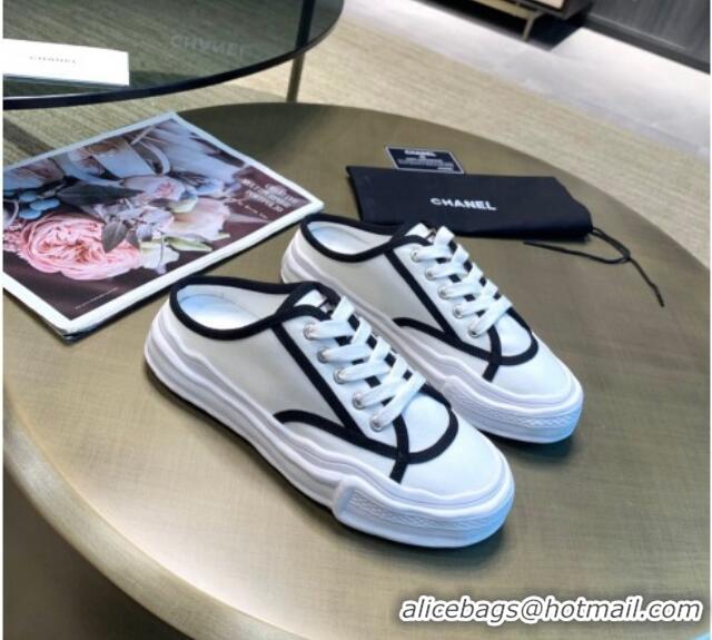 New Design Chanel Striped Canvas Sneakers 061002 White 2021