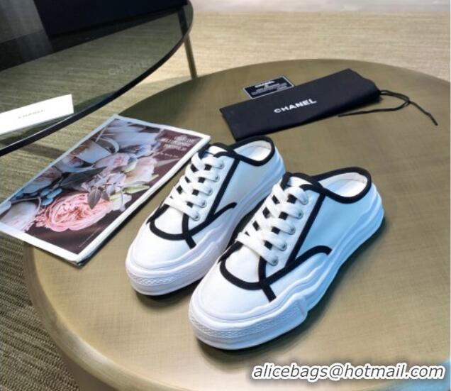 New Design Chanel Striped Canvas Sneakers 061002 White 2021