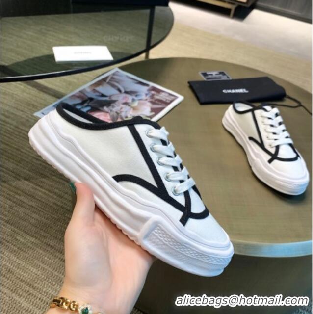 New Design Chanel Striped Canvas Sneakers 061002 White 2021