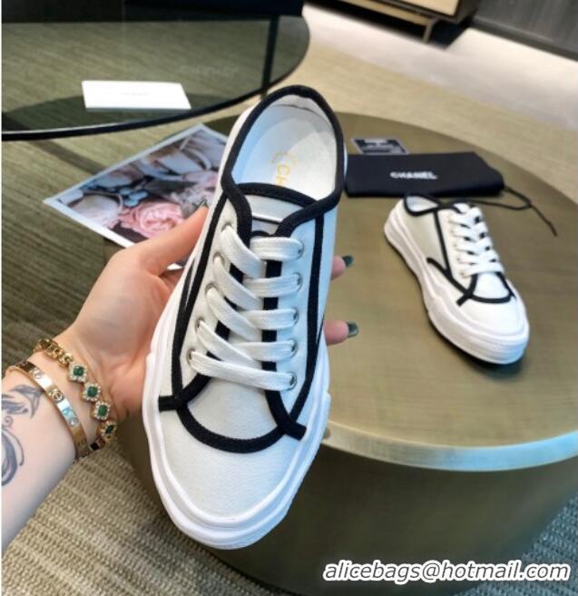 New Design Chanel Striped Canvas Sneakers 061002 White 2021