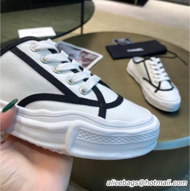 New Design Chanel Striped Canvas Sneakers 061002 White 2021