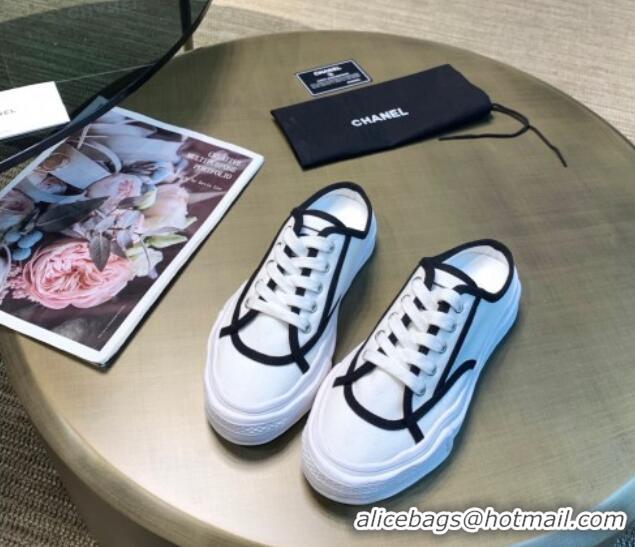 New Design Chanel Striped Canvas Sneakers 061002 White 2021