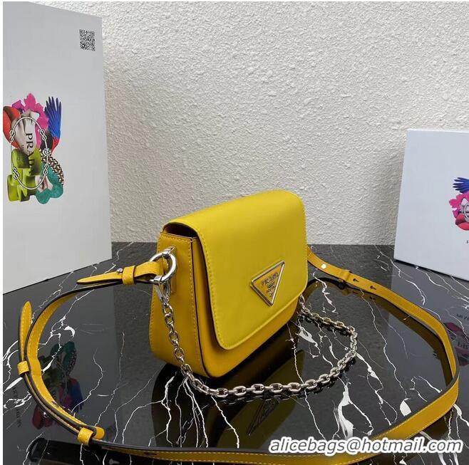 Popular Style Prada Small brushed leather shoulder bag 1BA263 yellow