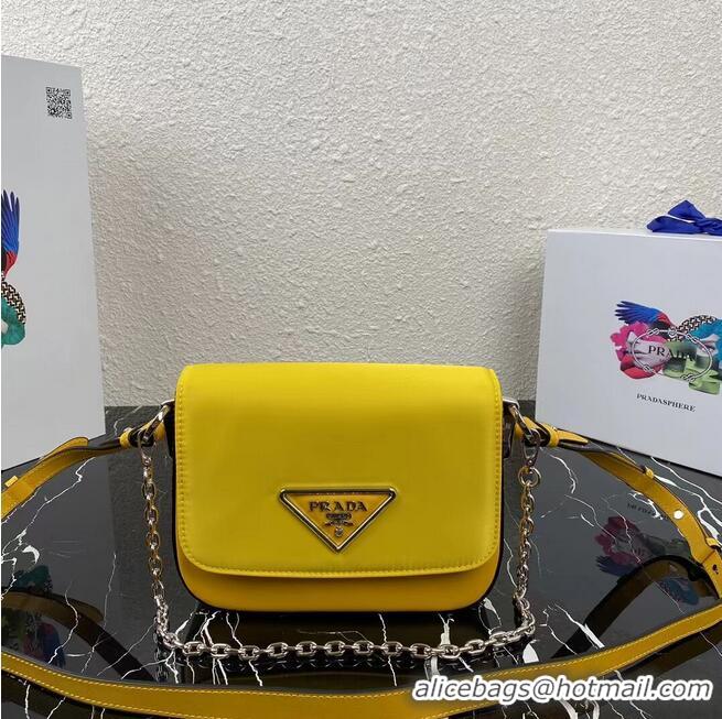 Popular Style Prada Small brushed leather shoulder bag 1BA263 yellow