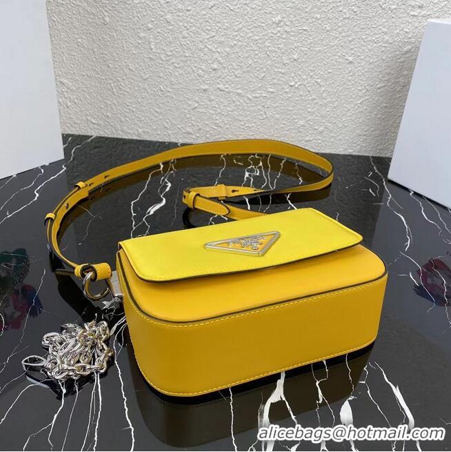 Popular Style Prada Small brushed leather shoulder bag 1BA263 yellow