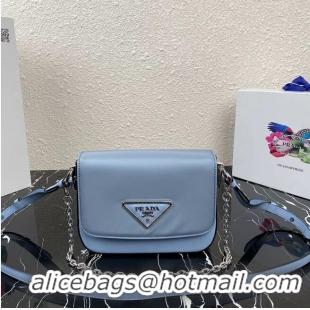 Wholesale Prada Small brushed leather shoulder bag 1BA263 sky blue