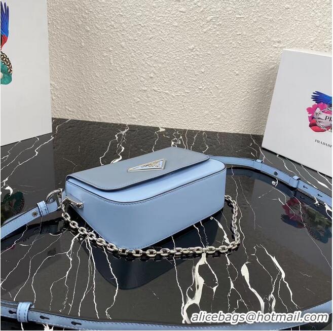 Wholesale Prada Small brushed leather shoulder bag 1BA263 sky blue