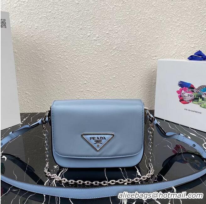 Wholesale Prada Small brushed leather shoulder bag 1BA263 sky blue