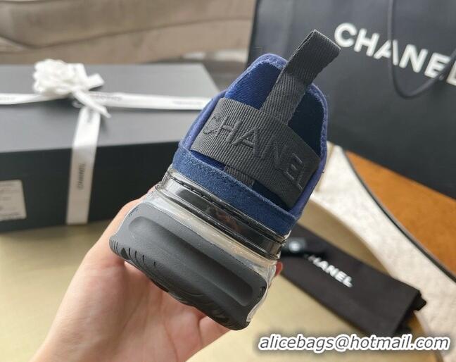 Perfect Chanel Suede Sneakers 061007 Dark Blue 2021