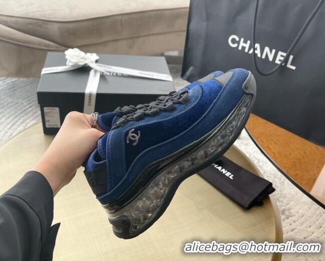 Perfect Chanel Suede Sneakers 061007 Dark Blue 2021