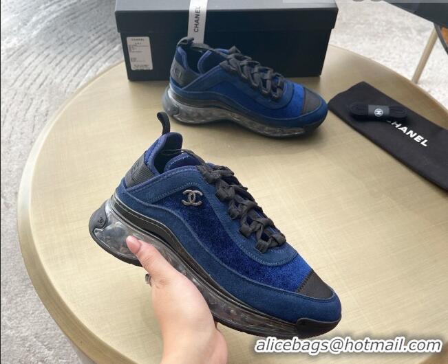 Perfect Chanel Suede Sneakers 061007 Dark Blue 2021