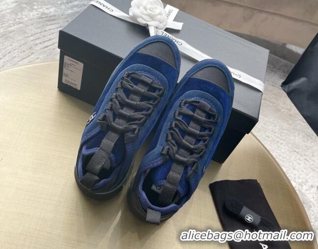 Perfect Chanel Suede Sneakers 061007 Dark Blue 2021