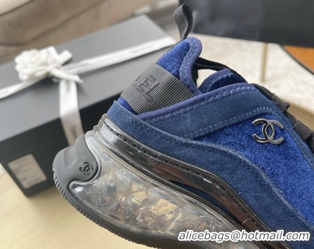 Perfect Chanel Suede Sneakers 061007 Dark Blue 2021