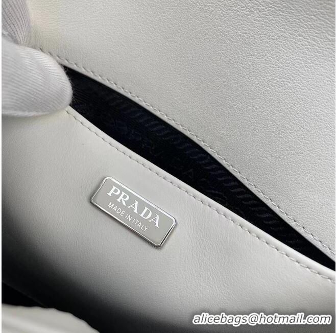 Good Quality Prada Cleo brushed leather shoulder bag with flap 1BH276 white