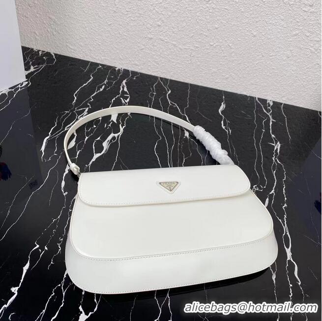 Good Quality Prada Cleo brushed leather shoulder bag with flap 1BH276 white