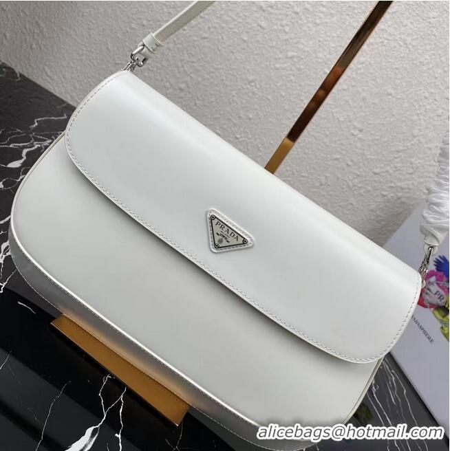 Good Quality Prada Cleo brushed leather shoulder bag with flap 1BH276 white