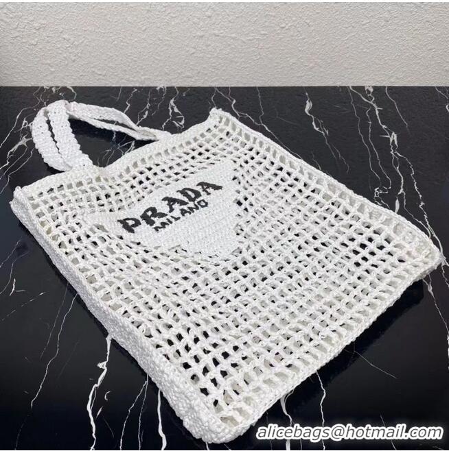 Luxury Classic Prada Raffia tote bag 1CH393 white