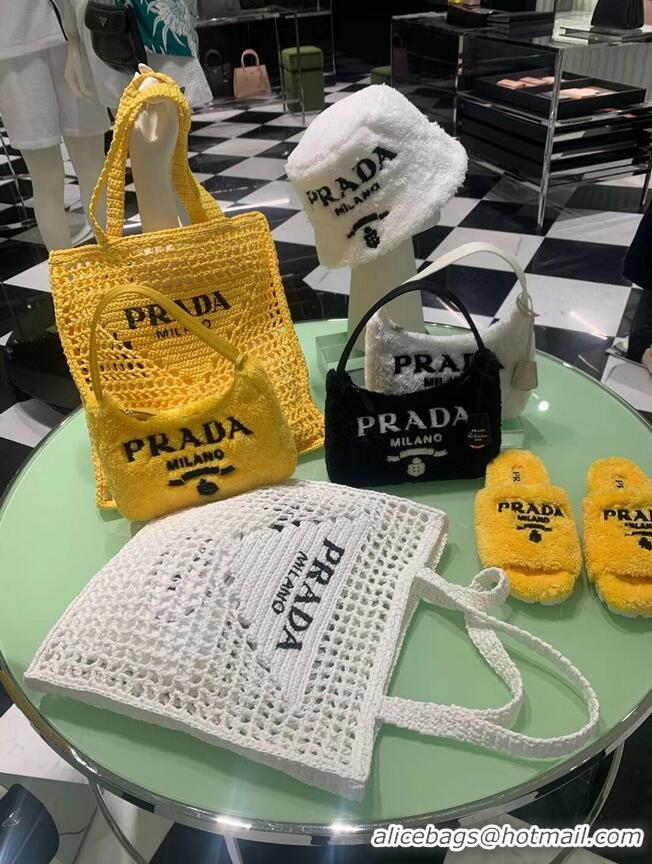 Luxury Classic Prada Raffia tote bag 1CH393 white